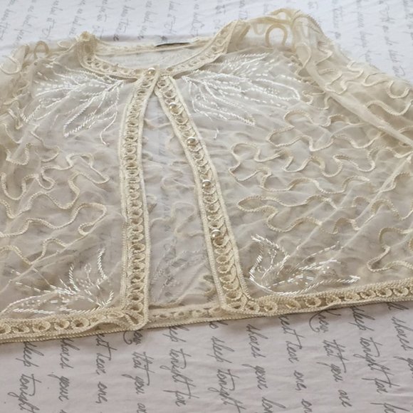 Ladies Lace Beaded Jacket Ivory L/XL Unique Int'l - Picture 10 of 14